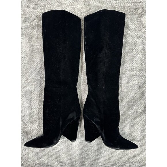 Saint Laurent Boots Women 35.5 US‎ 5.5 Black Velvet Niki Knee High Designer - Picture 2 of 16
